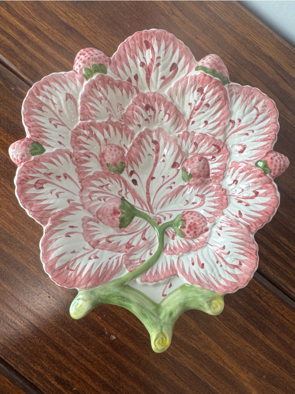 Vtg Neuwirth Hand-Painted Floral Ceramic Serving Dish in Pink and Green
